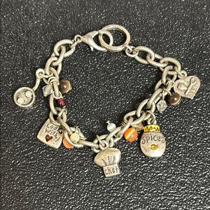 Vintage AJMC Charm Chef Spices Pan Hat Heart Silver Tone Chain Link Bracelet